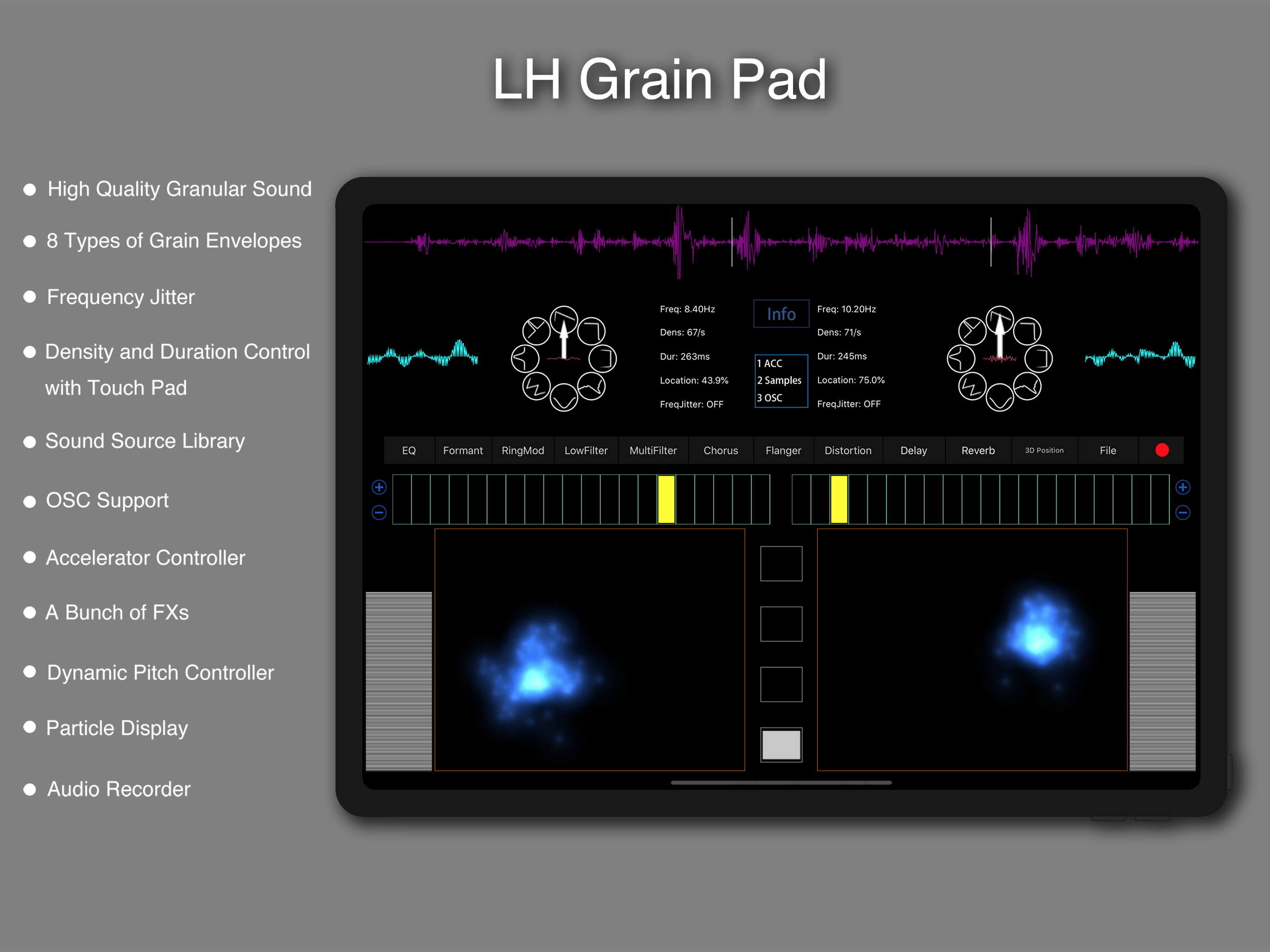 LH Grain Pad dual-channel granular synthesizer interface